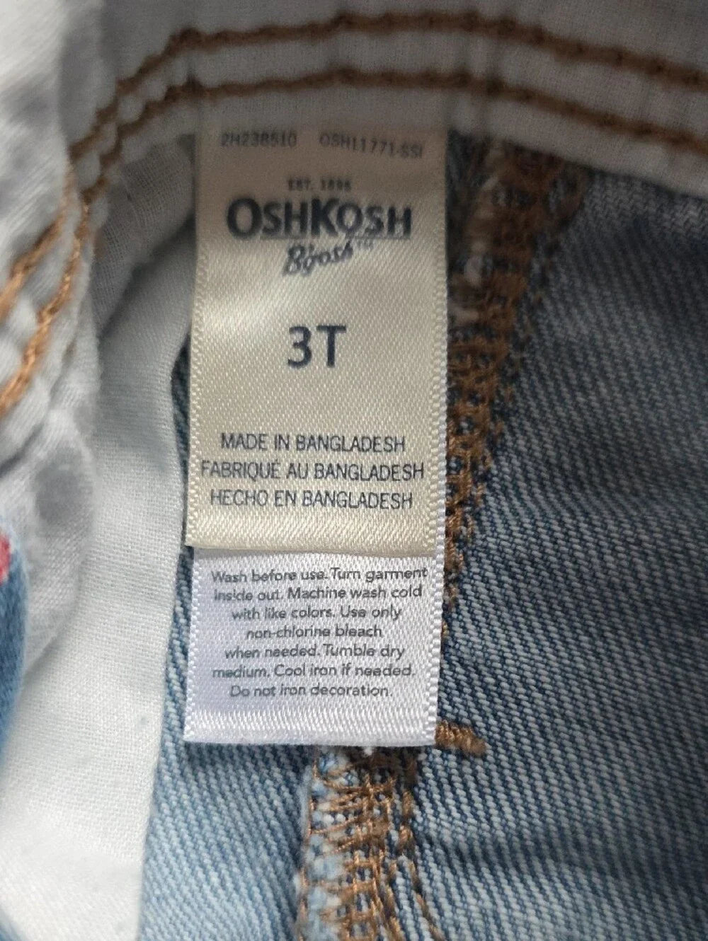 OshKosh B'gosh Light Blue Denim Short Overalls with Cherry Print 3T